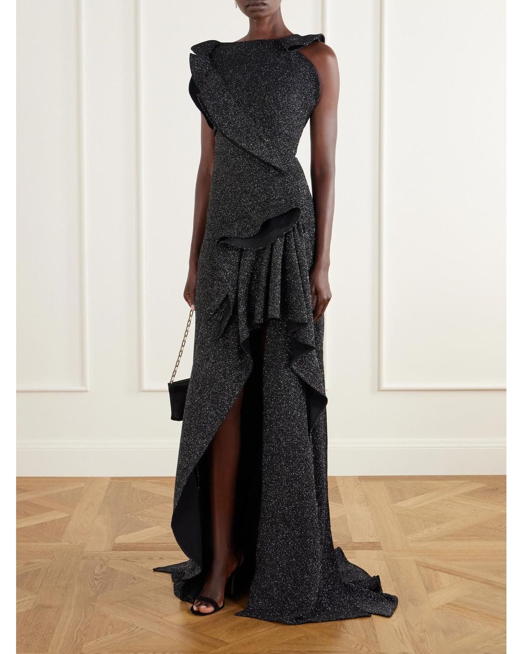 Maticevski White Flashpoint Asymmetric Ruffled Lurex Gown