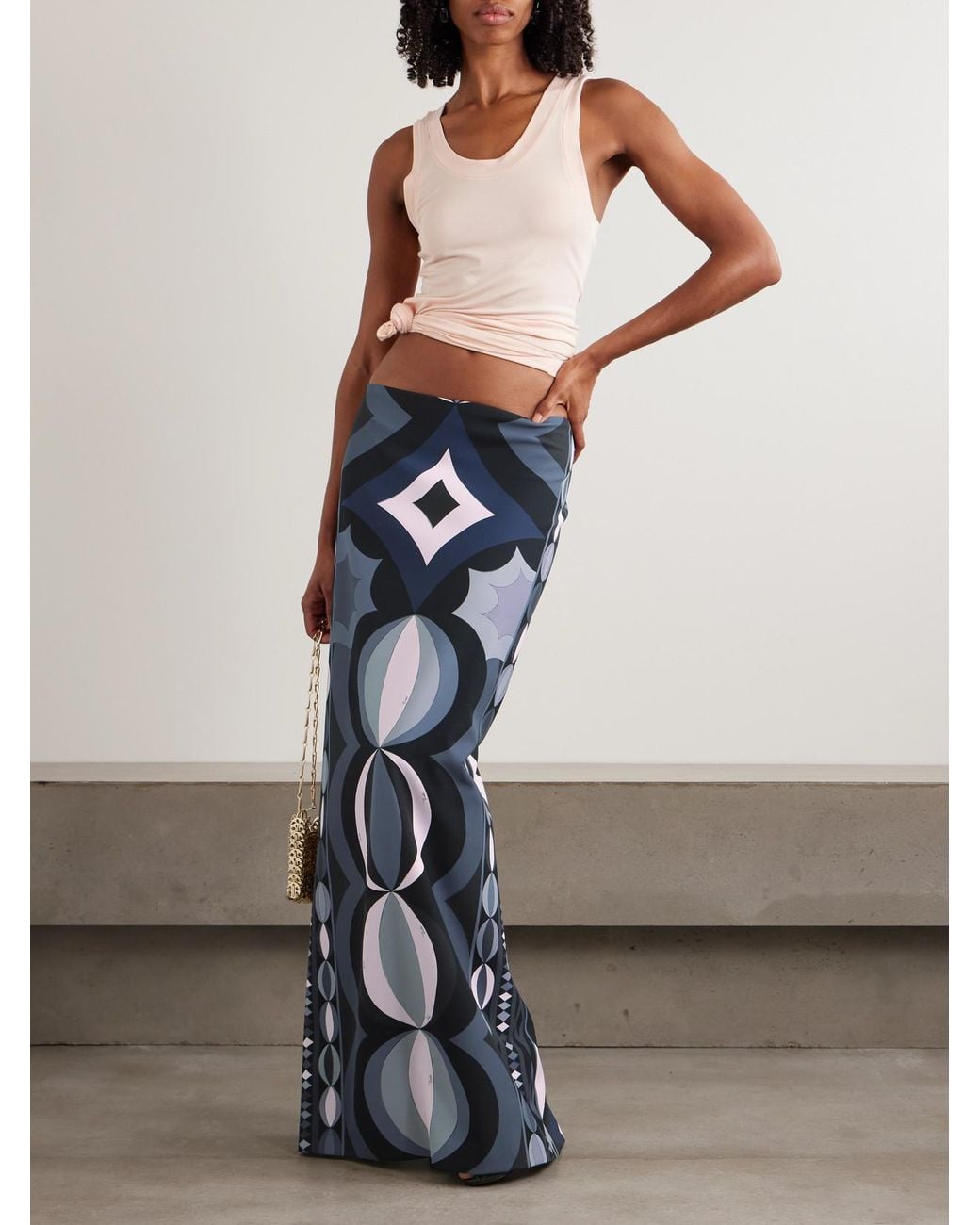 Emilio Pucci Blue Printed Stretch-Scuba Maxi Skirt