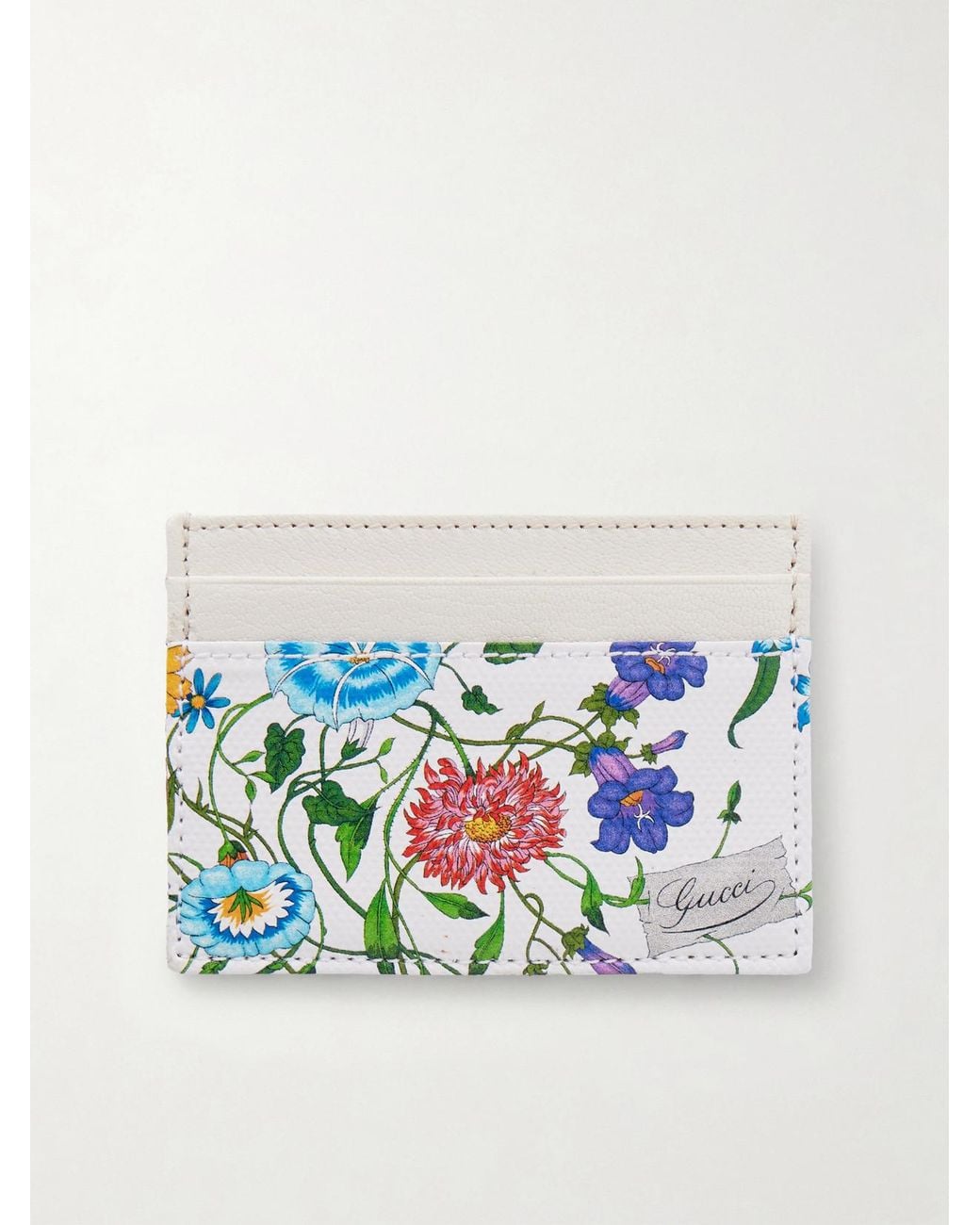 Gucci Blue Floral-Print Leather Cardholder