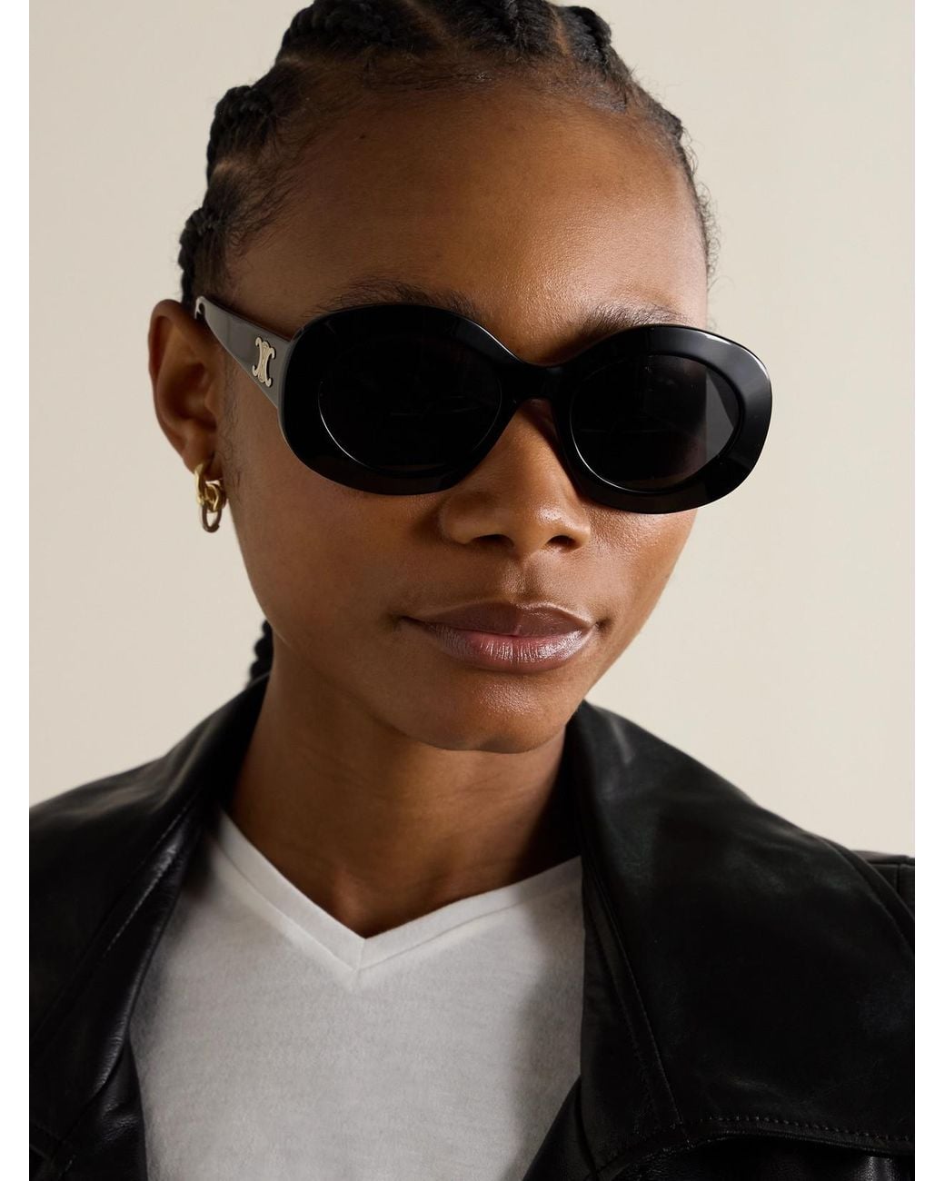 Céline Black Triomphe Oversized Round-Frame Acetate Sunglasses