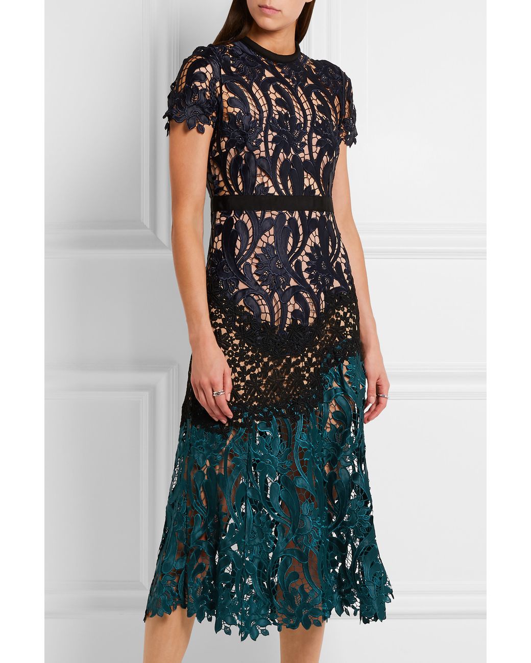 Self-Portrait Prairie Guipure Lace Midi Dress in Blue | Lyst