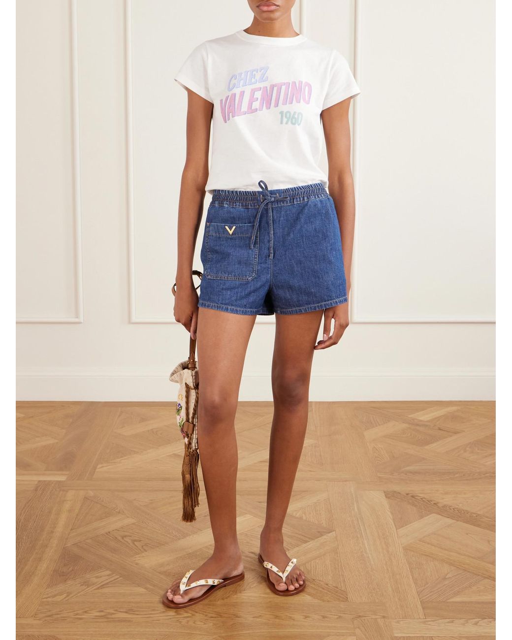 Valentino Garavani Blue Embellished Denim Shorts