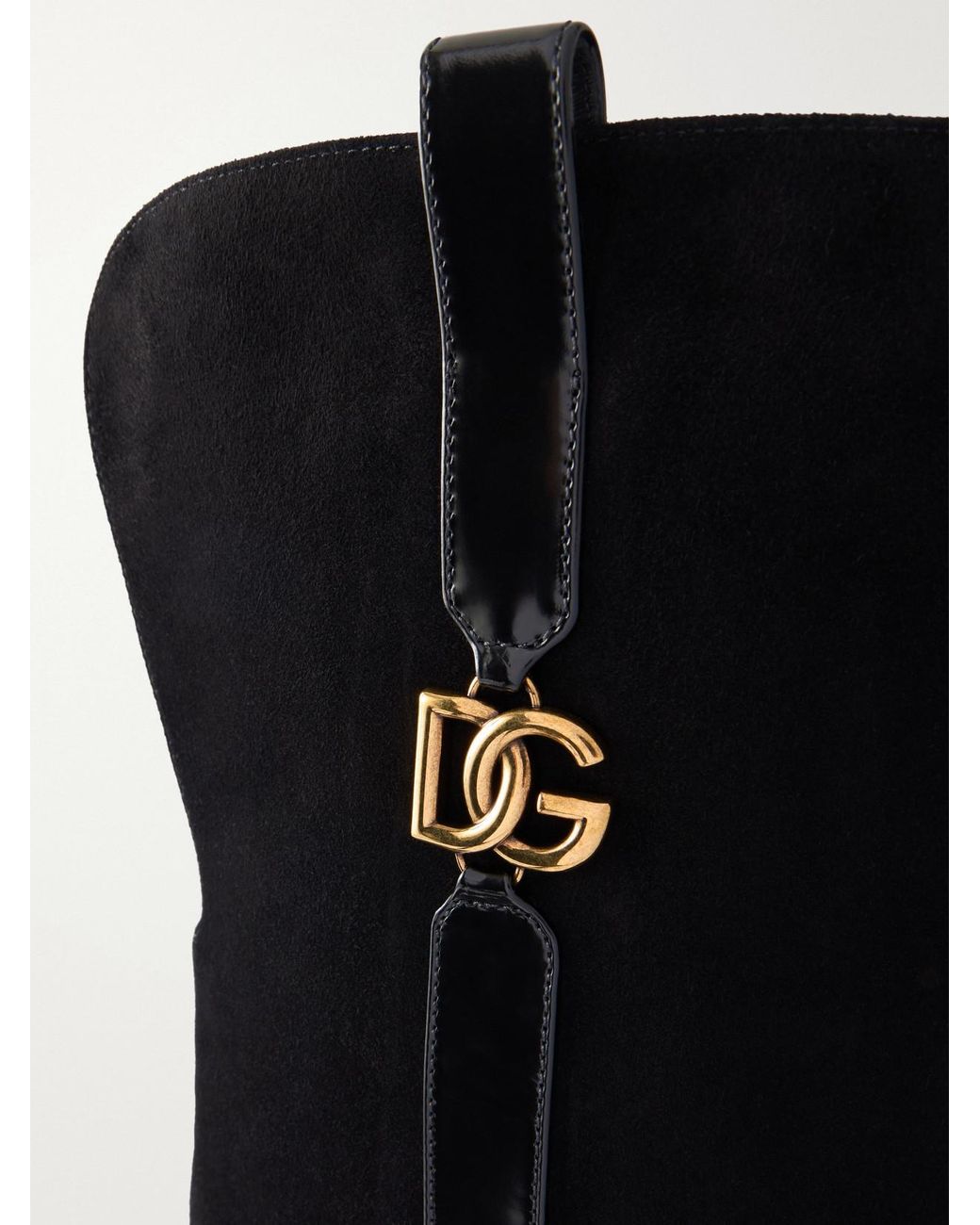 Dolce & Gabbana Black Cavallerizzo Logo-Embellished Leather-Trimmed Suede Over-The-Knee Boots