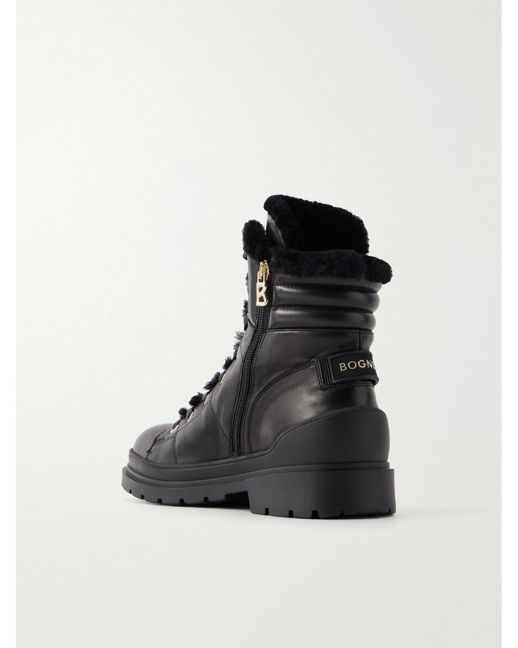 Bogner Black St. Moritz 14 Shearling-Trimmed Leather Ankle Boots
