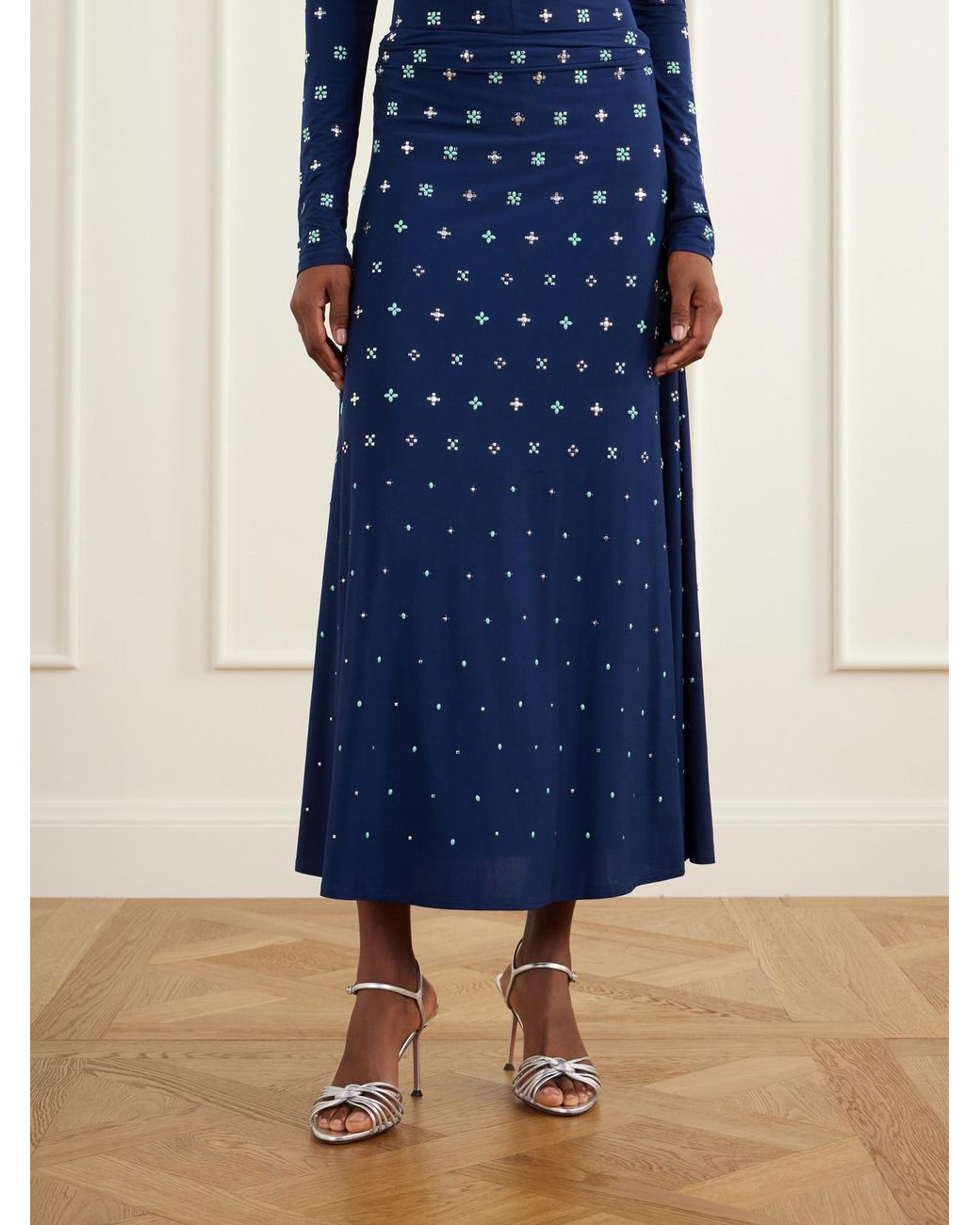 Rabanne Blue Embellished Stretch-Jersey Maxi Skirt
