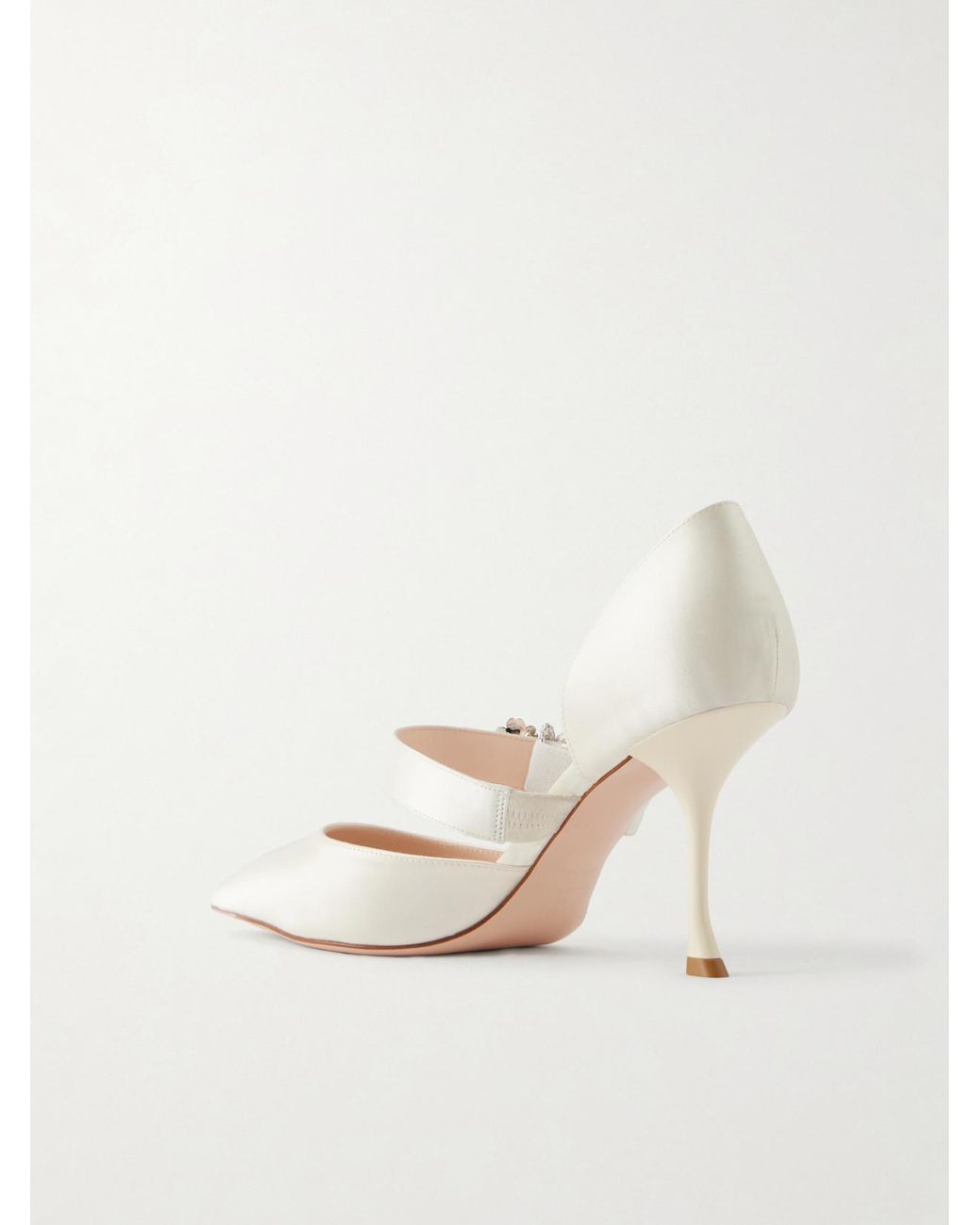 Roger Vivier White Mini Bouquet 85 Crystal-Embellished Satin Pumps