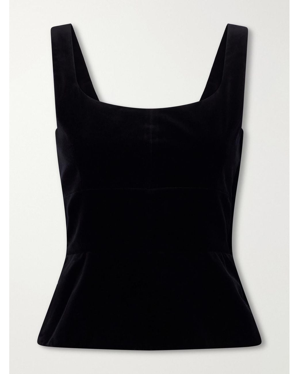 LIBEROWE Black Peplum Cotton-Velvet Bustier Top