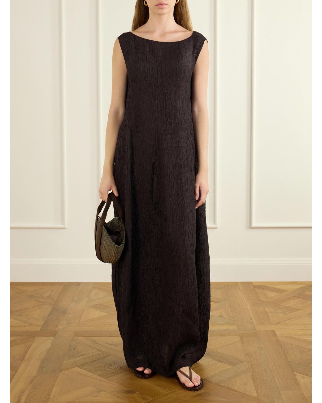 Cortana Black Anhelo Crinkled Silk-Chiffon Maxi Dress