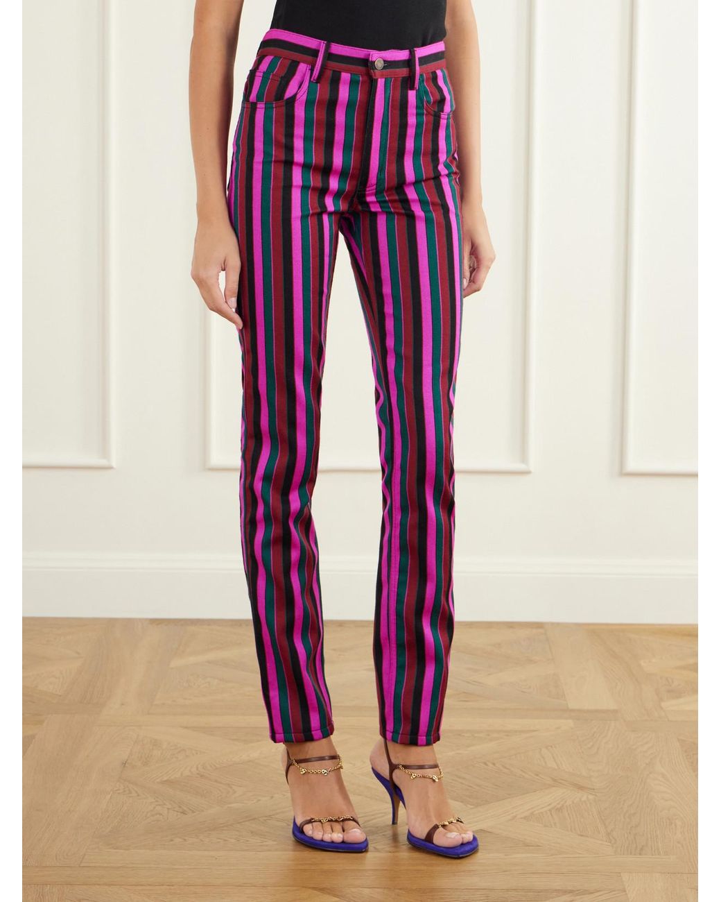 Chloé Purple Striped Virgin Wool Mid-Rise Skinny Pants