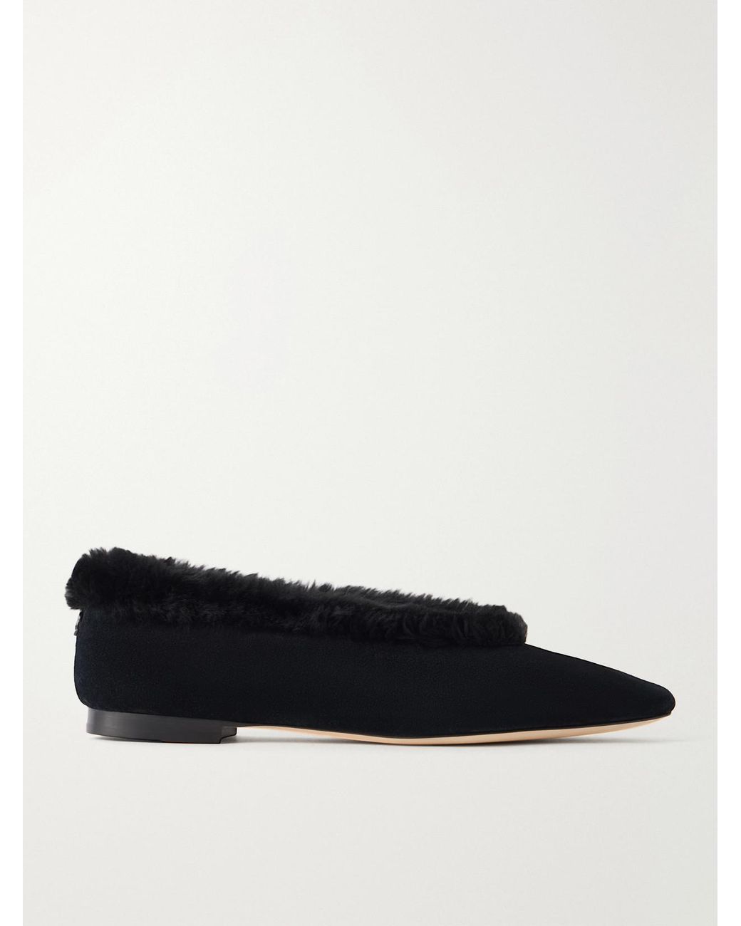 Jimmy Choo Black Margot Shearling-Trimmed Suede Ballet Flats