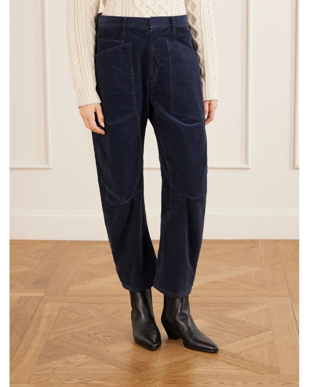 Nili Lotan Blue Shon Cotton-Blend Twill Tapered Pants