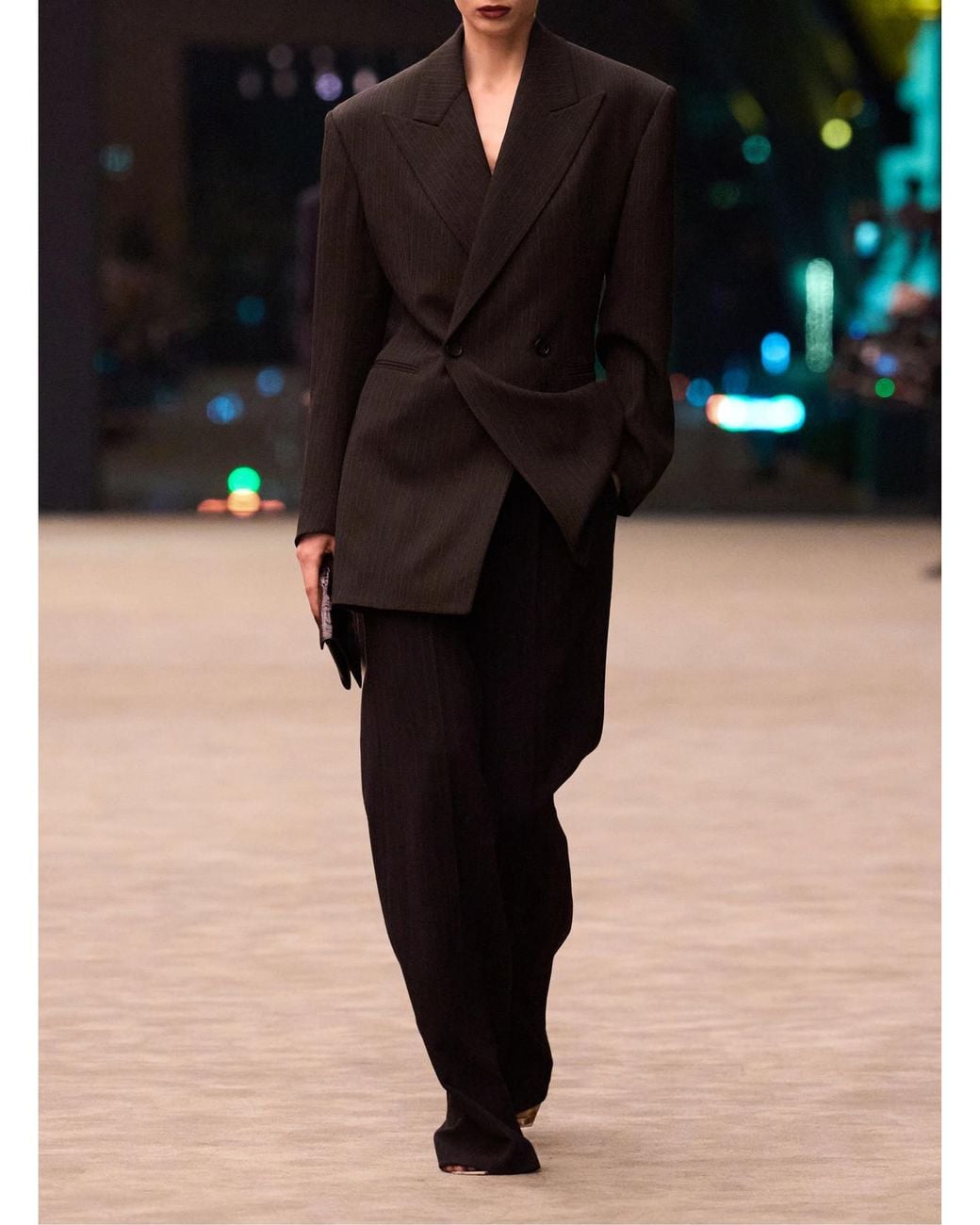 Saint Laurent Black Double-Breasted Pinstriped Wool-Blend Blazer