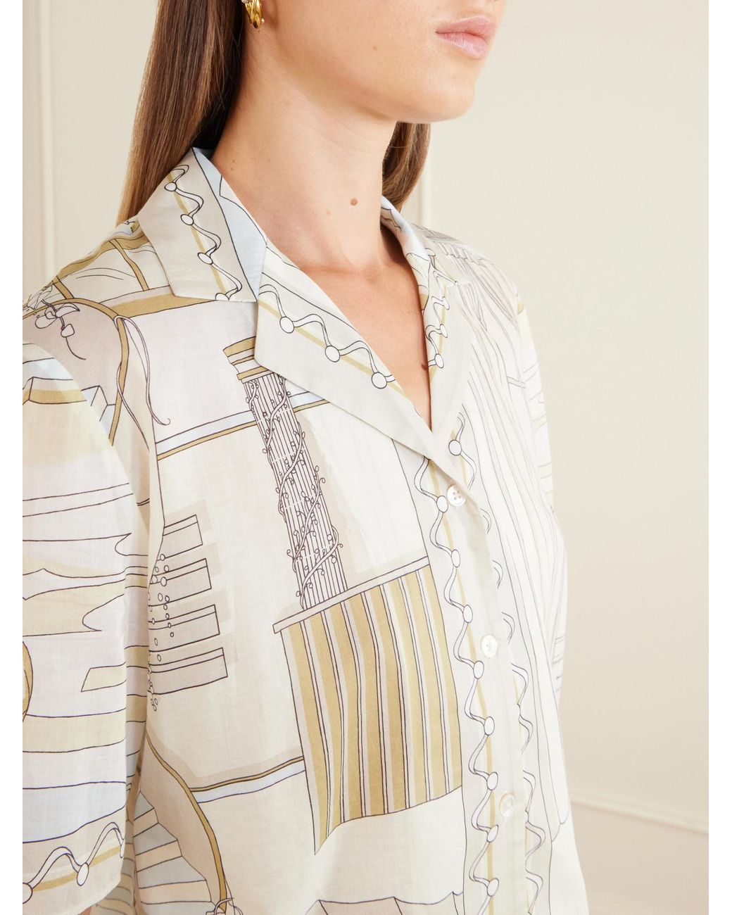 Tory Burch White Printed Cotton-Voile Shirt