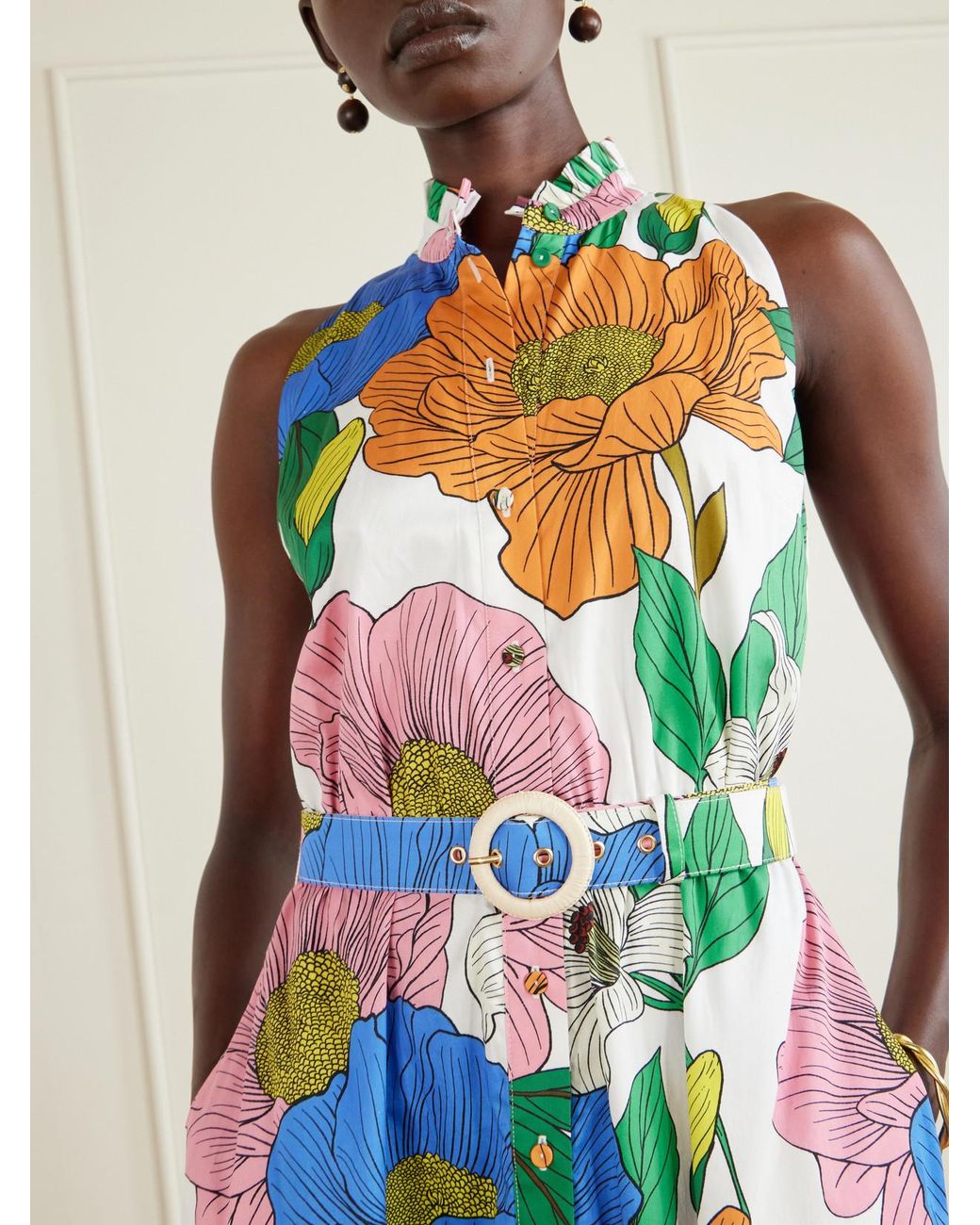 Borgo De Nor White Biba Tiered Printed Cotton-Poplin Maxi Dress