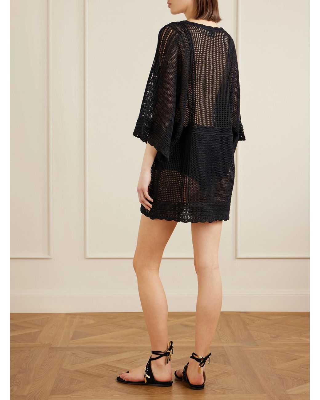 Isabel Marant Black Metina Crocheted Cotton-Blend Mini Dress