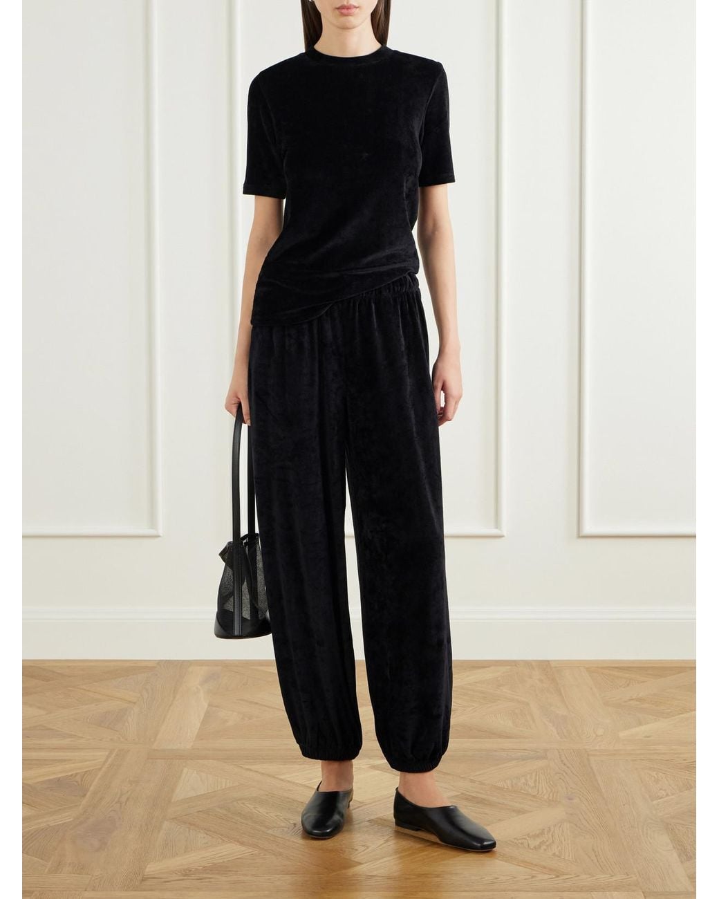 Suzie Kondi Black Paxos Velour Tapered Track Pants