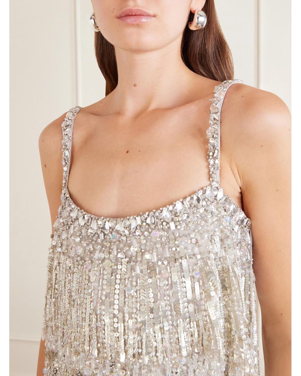 Jenny Packham White Iris Embellished Cape-Effect Georgette Gown