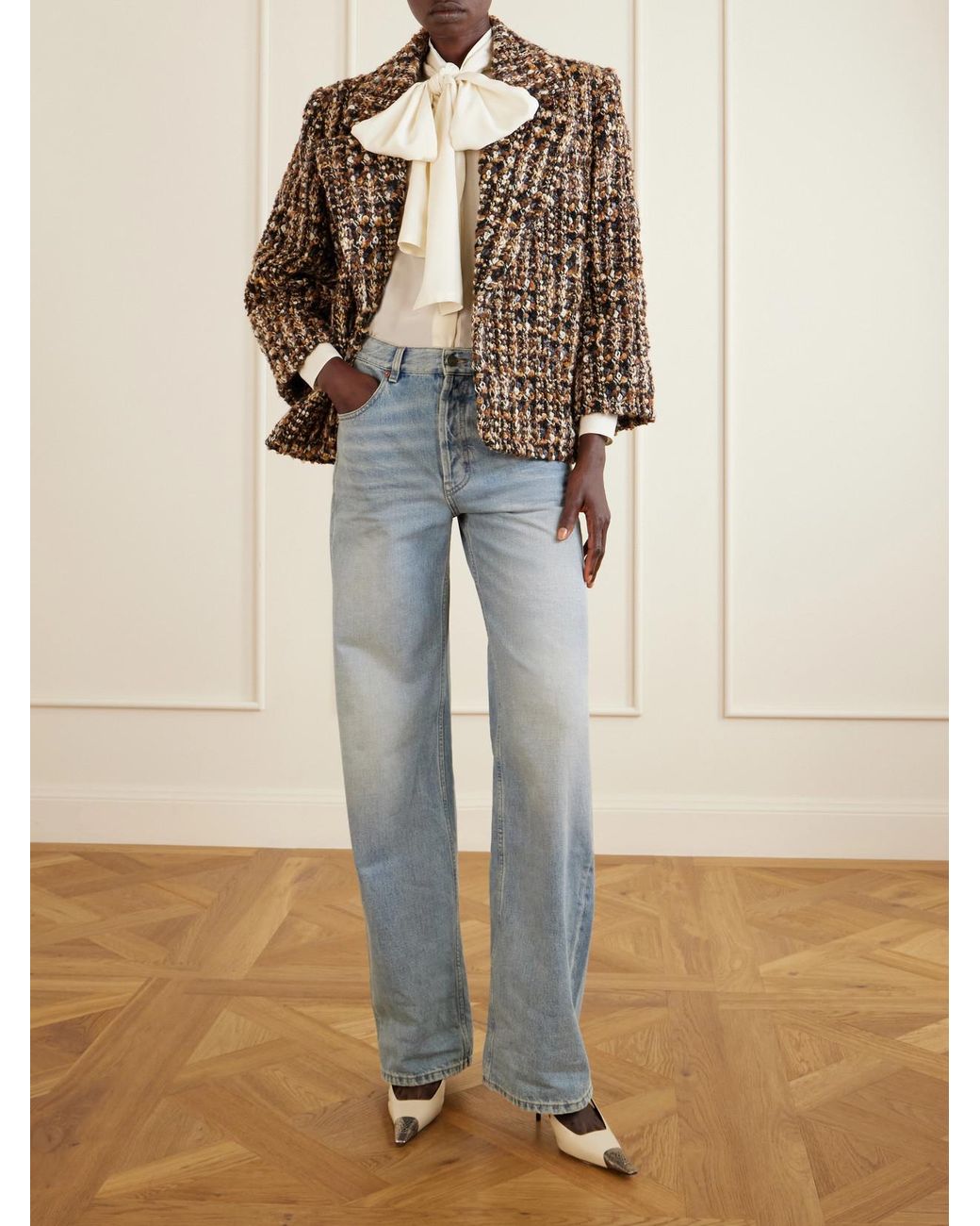 Saint Laurent Brown Wool-Blend Bouclé Blazer