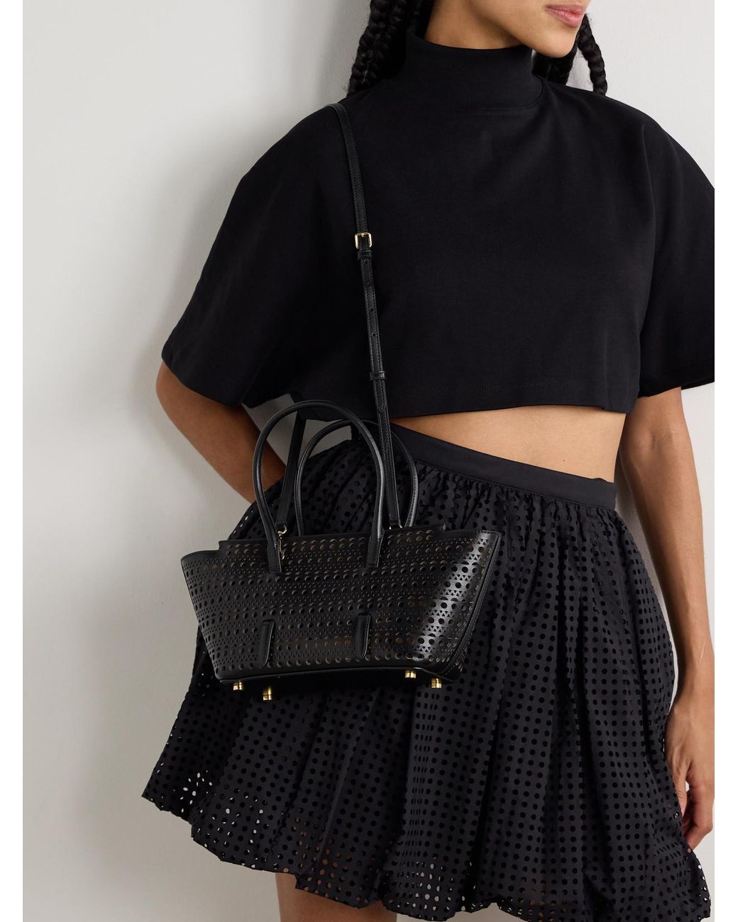 Alaïa Black New Mina 20 Laser-Cut Leather Tote