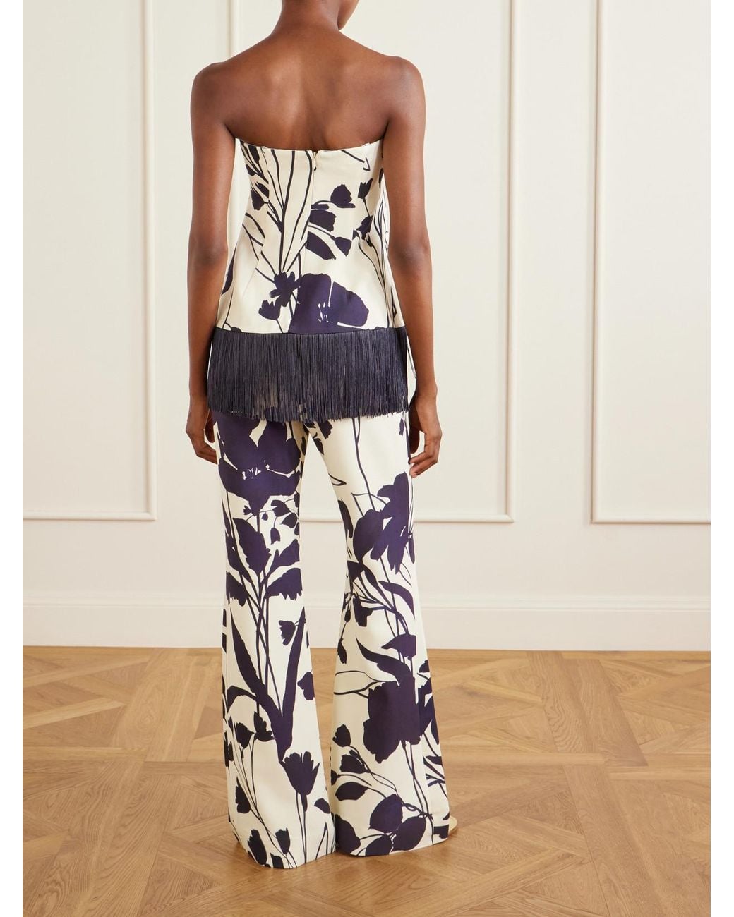 Cara Cara Blue Benita Fringed Floral-Print Stretch-Crepe Tank
