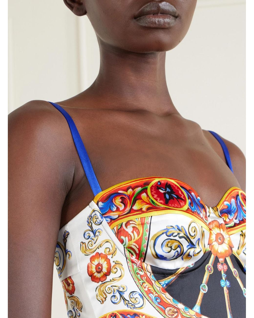 Dolce & Gabbana White Caretto-Print Satin Mini Dress