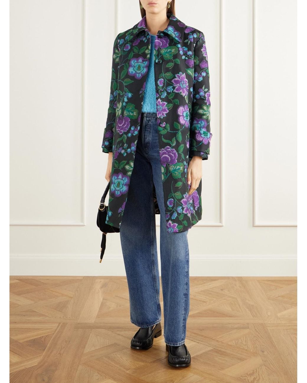 LaDoubleJ Green Precious Floral-Jacquard Coat