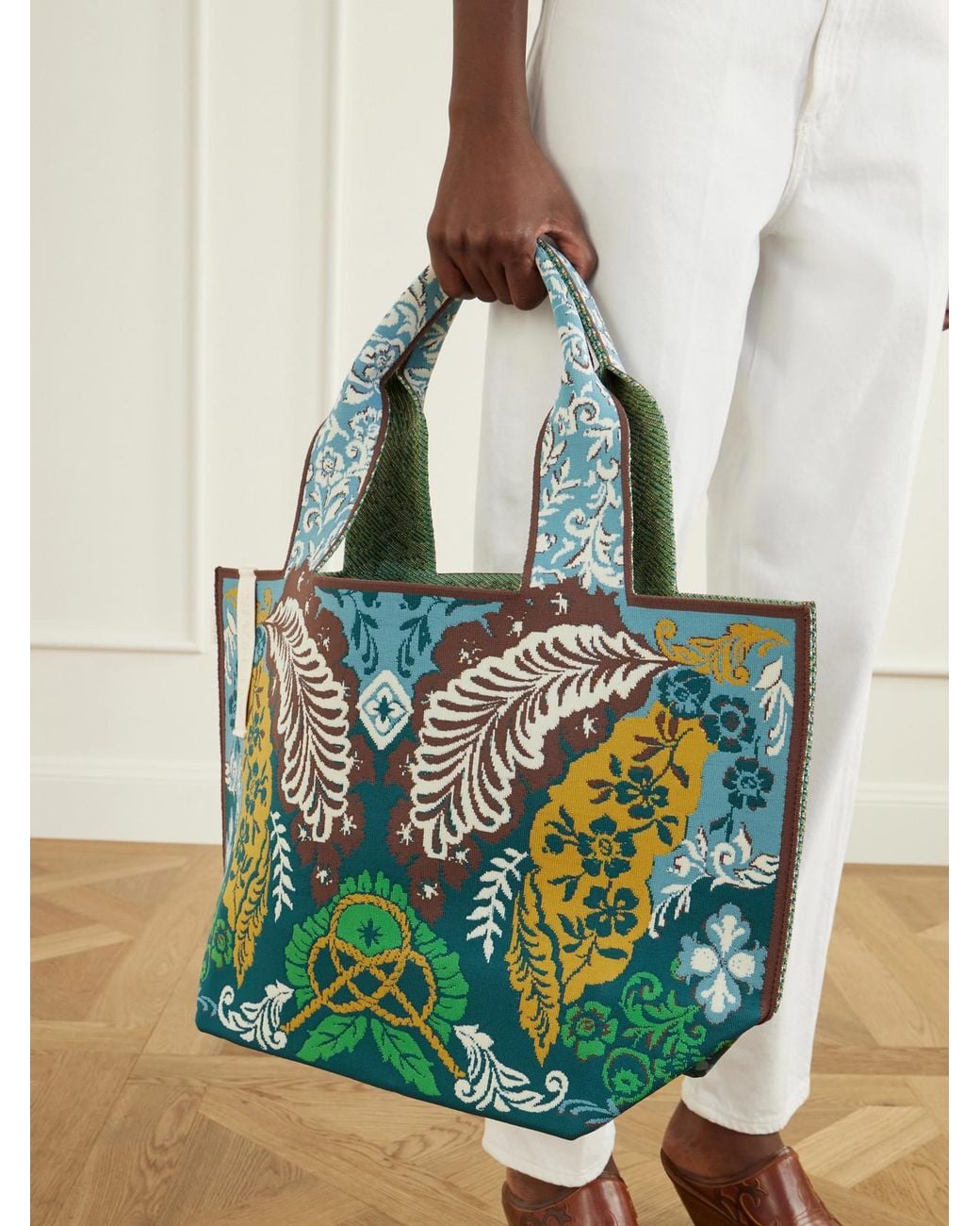 ALÉMAIS Blue Florence Floral-Jacquard Tote