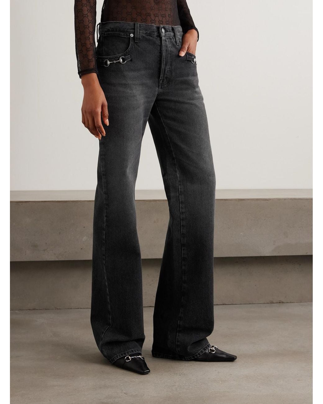 パンツ GUCCI Horsebit Low-Rise Jeans Gucci Horsebit-Detailed Low-Rise Bootcut Jeans in Black | Lyst
