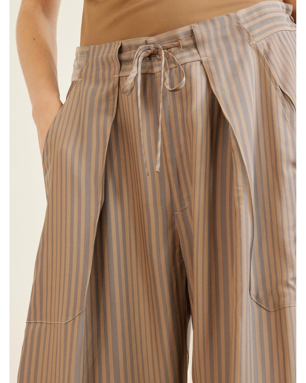 Kallmeyer Natural Clemence Striped Twill Wide-Leg Pants
