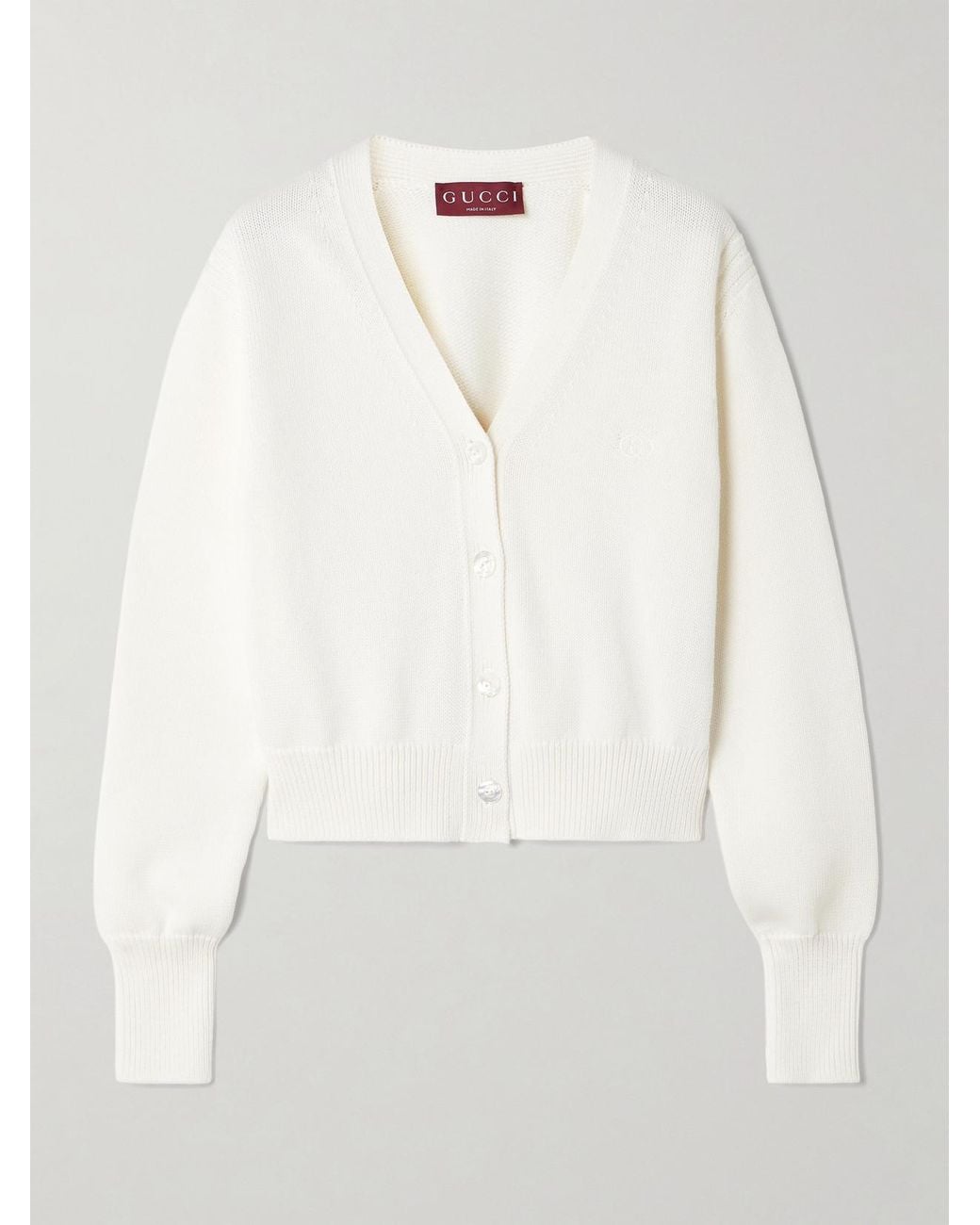 Gucci White Embroidered Cotton Cardigan