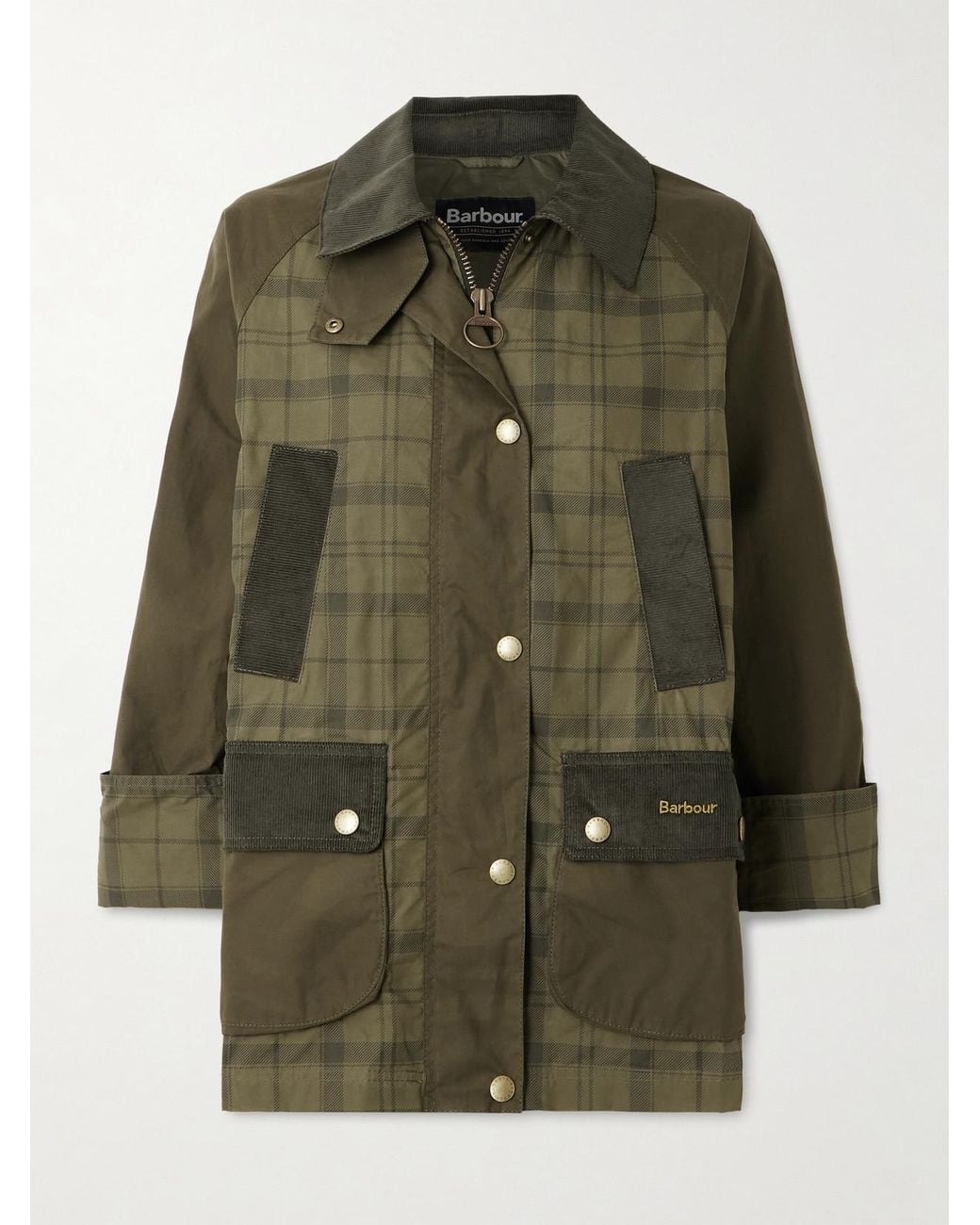 Barbour Green Beadnell Corduroy-Trimmed Checked Cotton Jacket