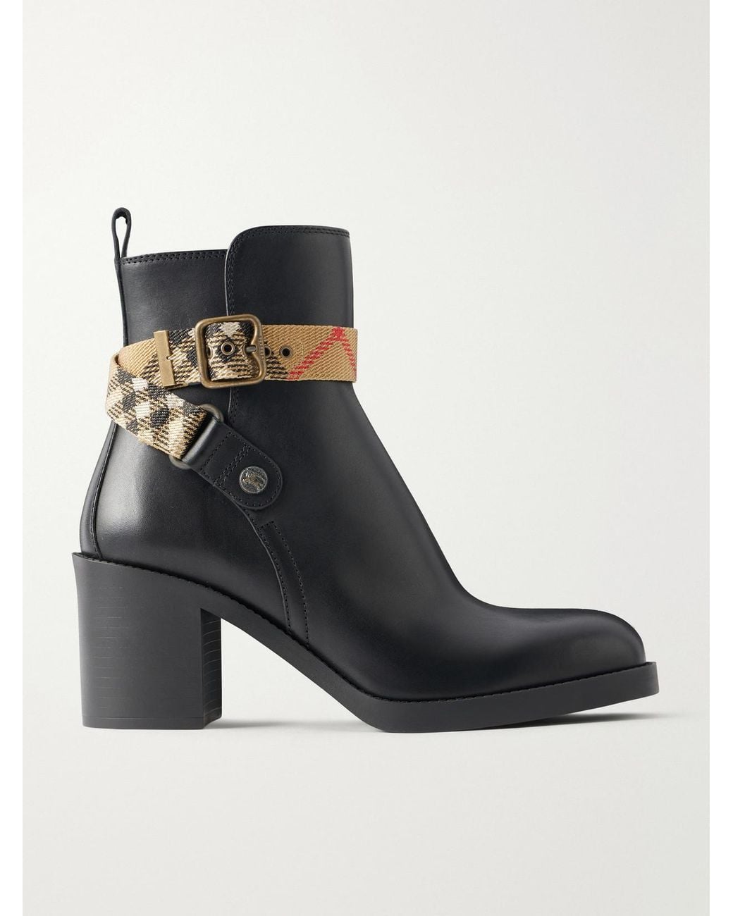 Burberry Black Huntley 70 Checked Canvas-Trimmed Leather Ankle Boots
