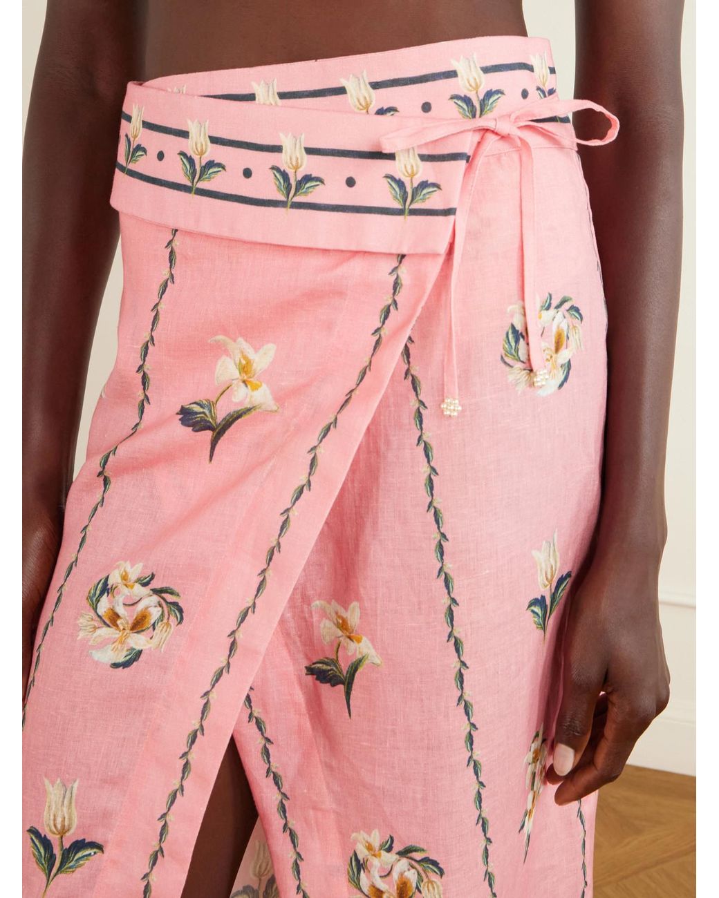 Agua Bendita Pink Tierra Promessa Floral-Print Linen Pareo