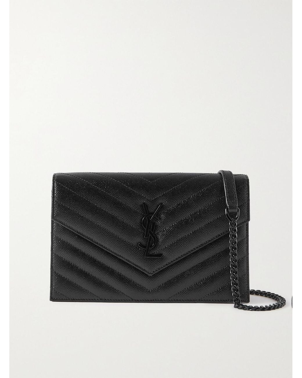 Saint Laurent Black Cassandre Envelope Chain Matelassé Textured-Leather Wallet