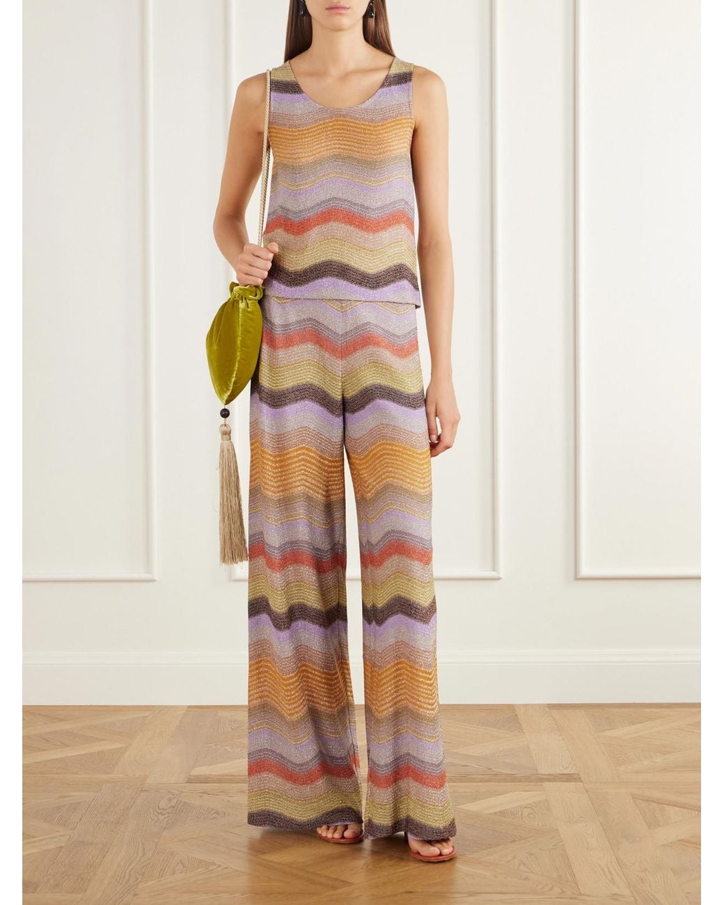 Missoni Gray Striped Metallic Crochet-Knit Tank Top