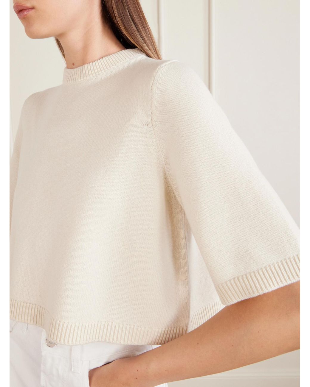 Alaïa Natural Cropped Cashmere-Blend Sweater