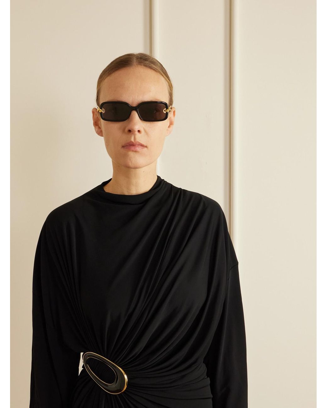 Bottega Veneta Black Knot Rectangular-Frame Acetate And-Tone Sunglasses