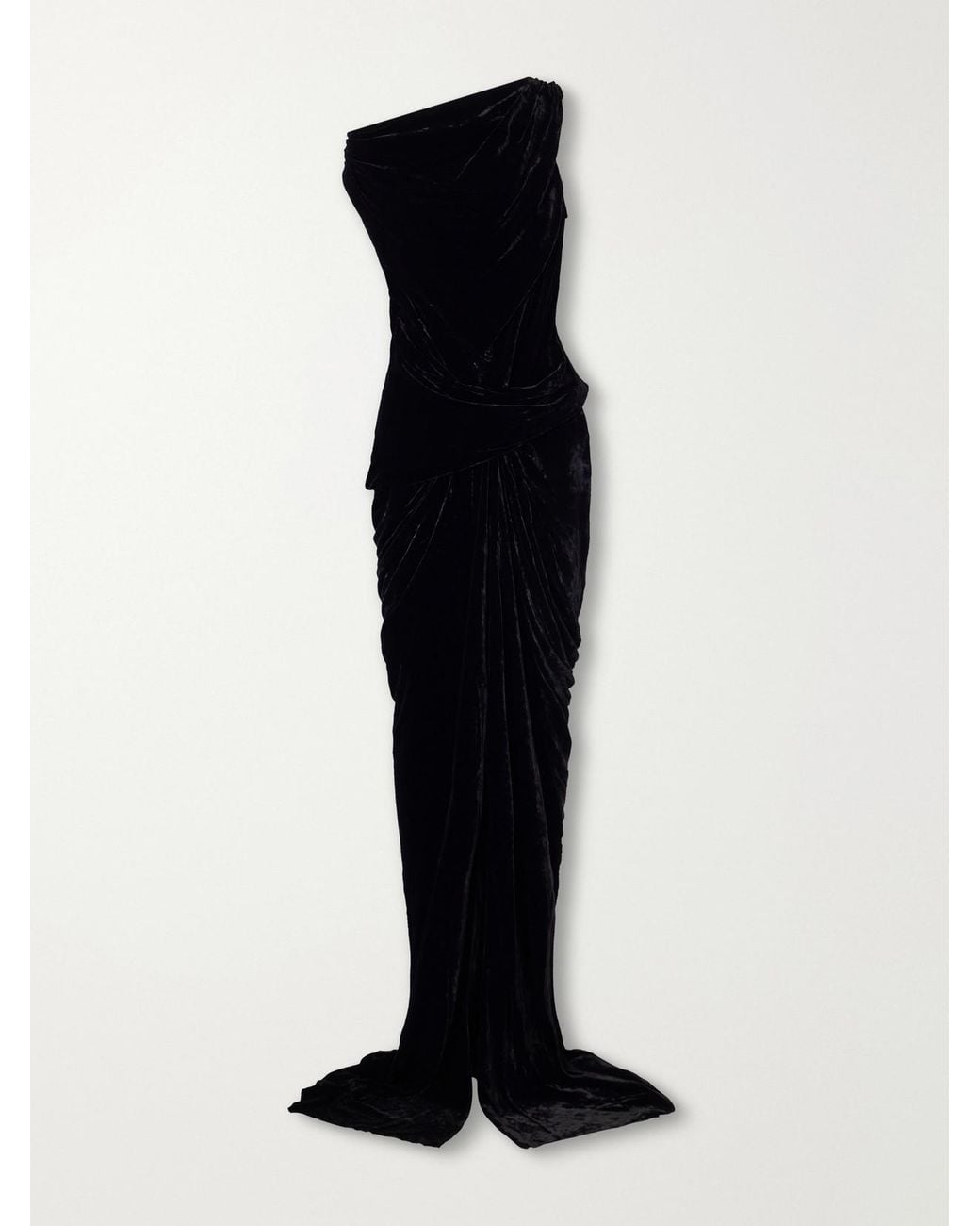 Rick Owens Black Strutter Draped Velvet Gown