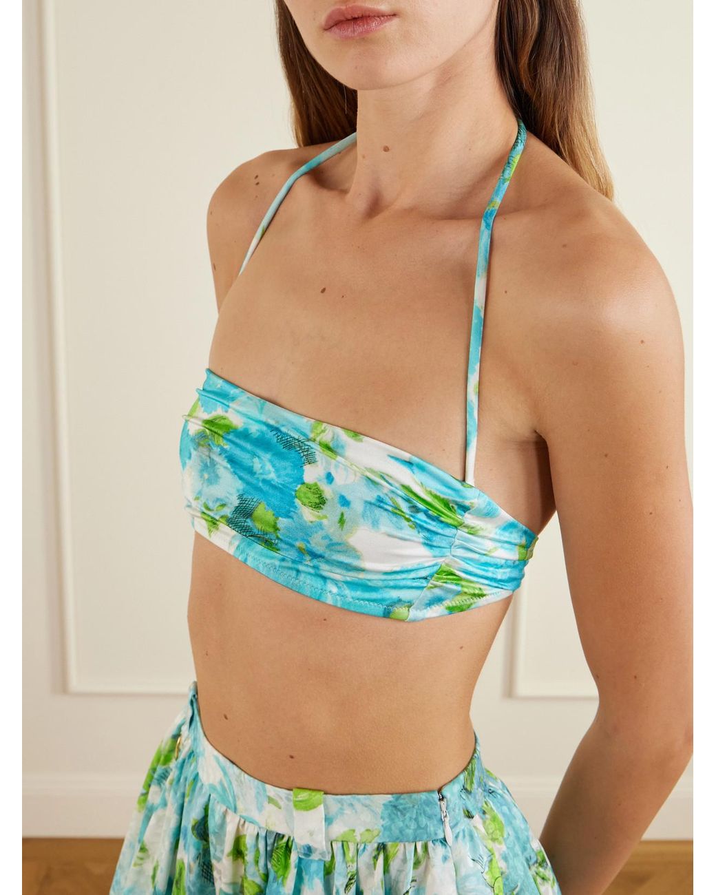 Chloé Blue Floral-Print Bandeau Bikini Top