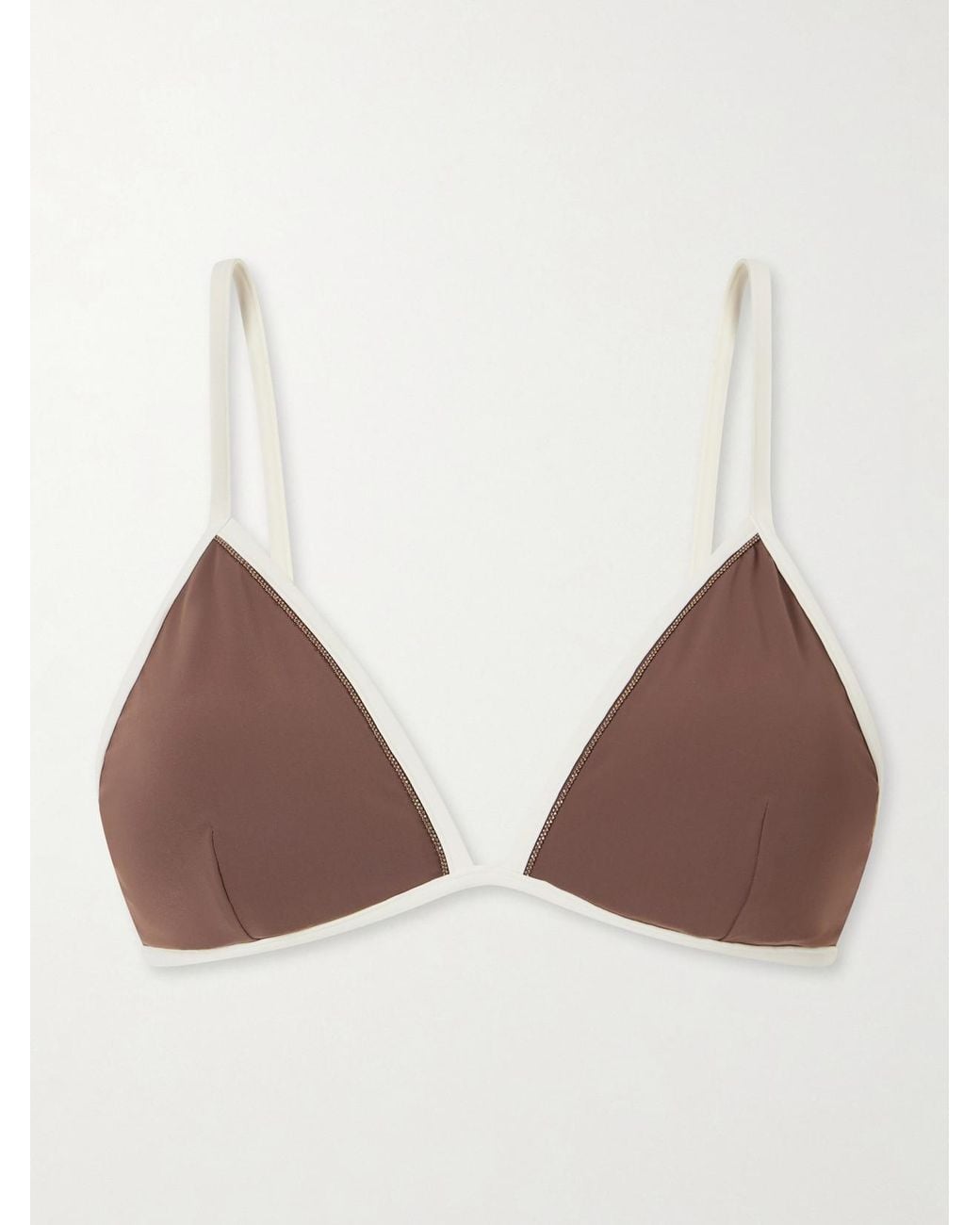Brunello Cucinelli Natural Bead-Embellished Triangle Bikini Top