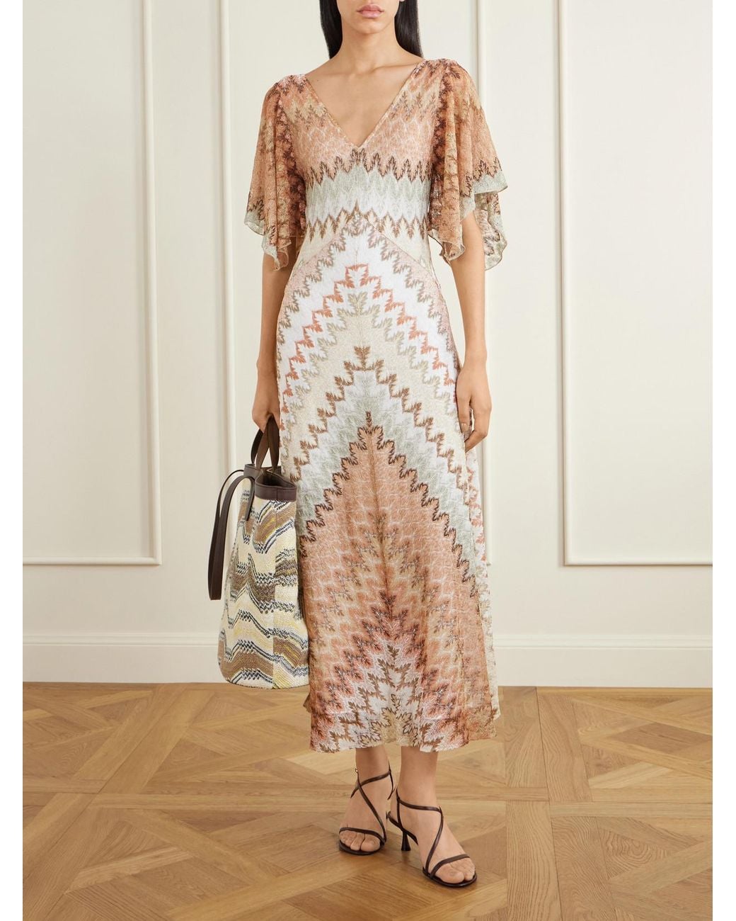 Missoni Natural Leather-Trimmed Striped Woven Tote
