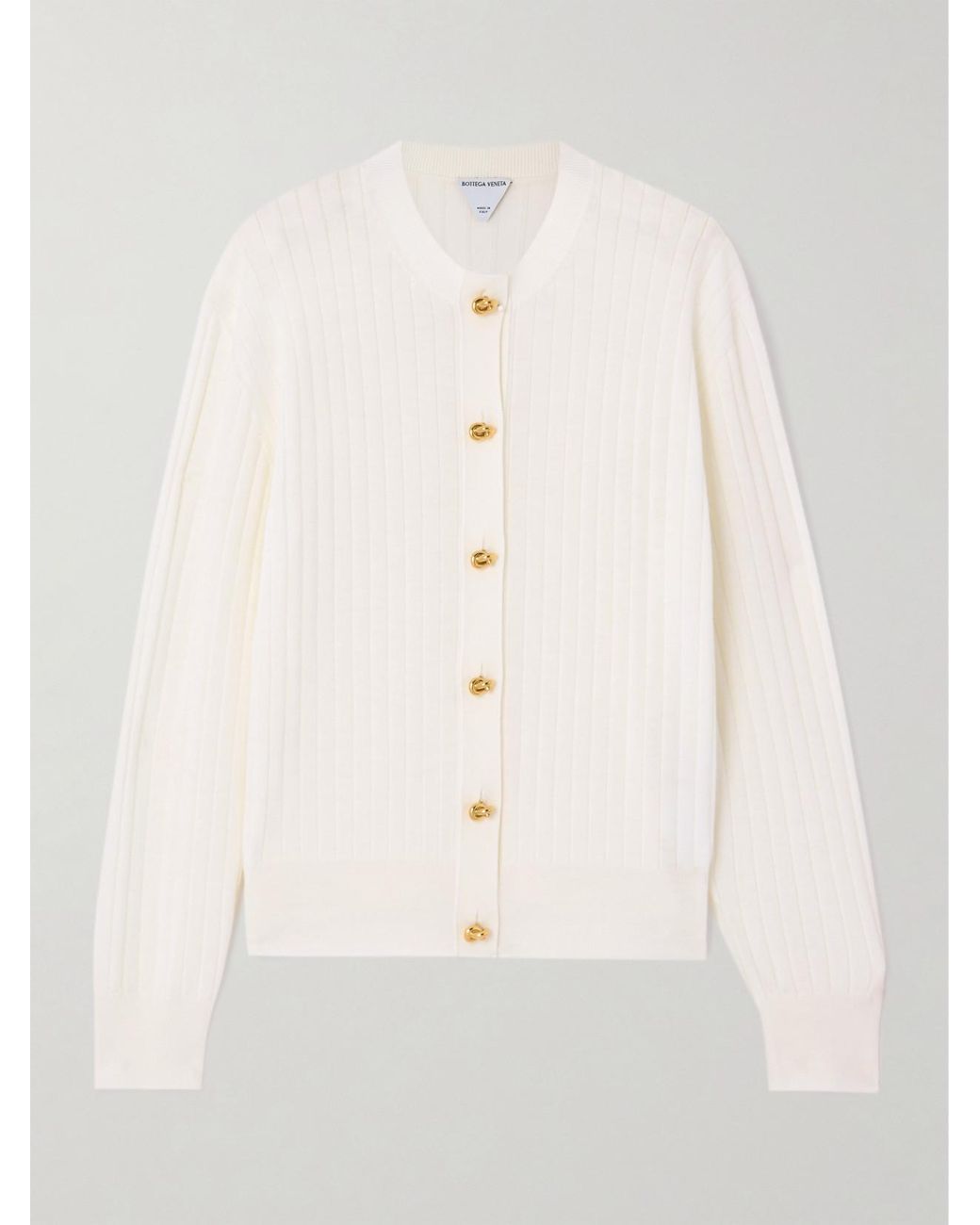 Bottega Veneta Natural Ribbed Wool Cardigan