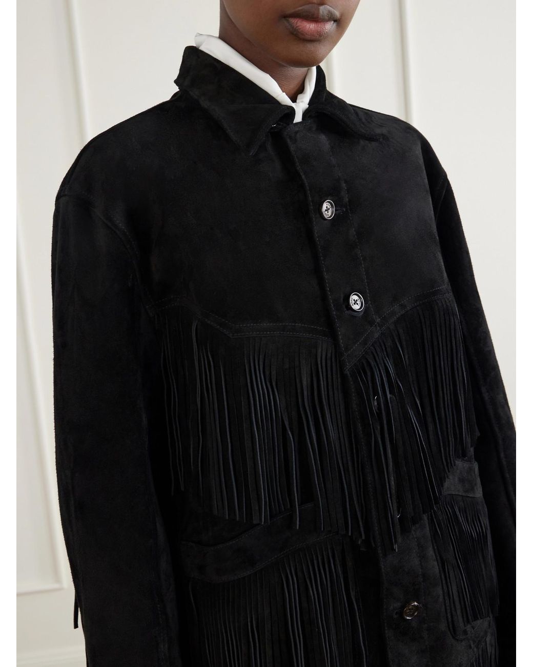 Bode Black Appalachian Fringed Suede Jacket
