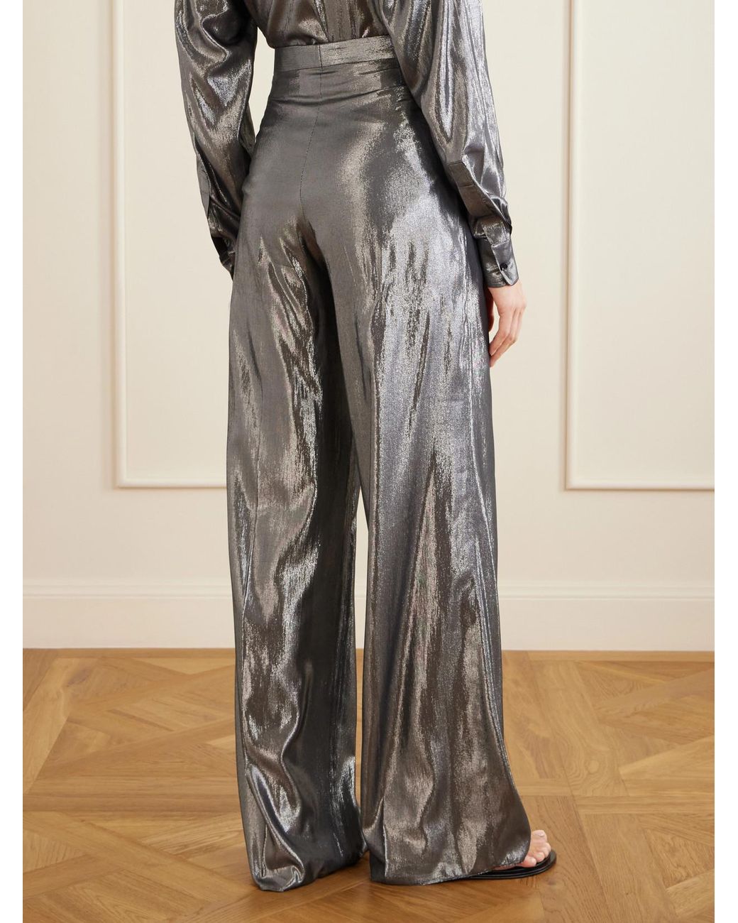 Giuliva Heritage White The Elsa Pleated Lamé Wide-Leg Pants