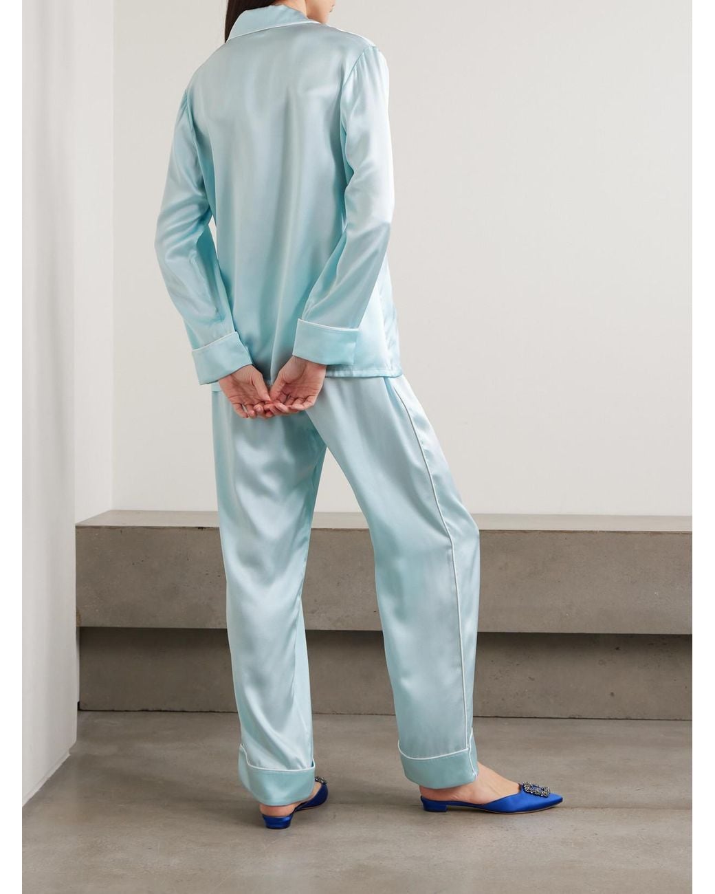 Olivia Von Halle Blue Coco Silk-Satin Pajama Set