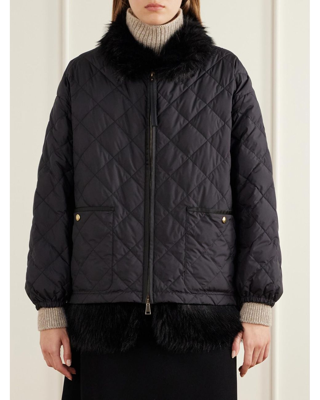 Moncler Black Chaleureux Plush-Trimmed Shell Quilted Down Jacket