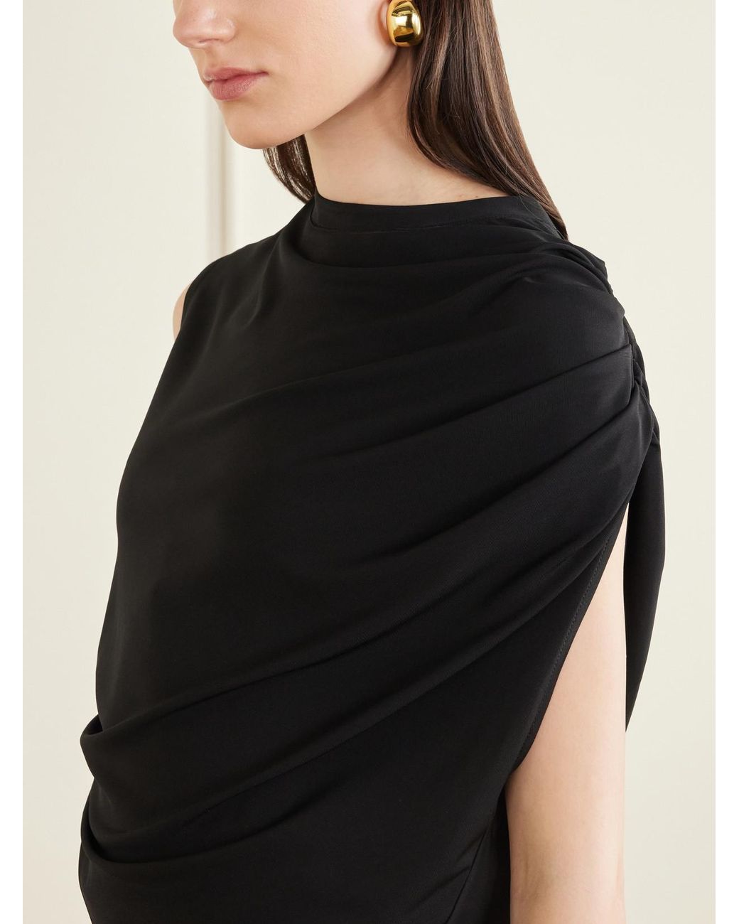 Cult Gaia Black Celene Cropped Ruched Crepe Top