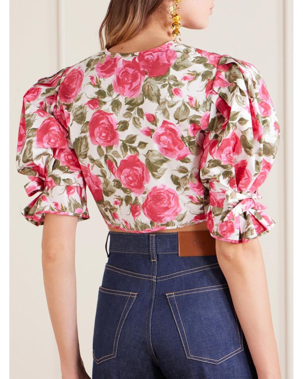 Chloé Red Cropped Floral-Print Cotton-Poplin Top