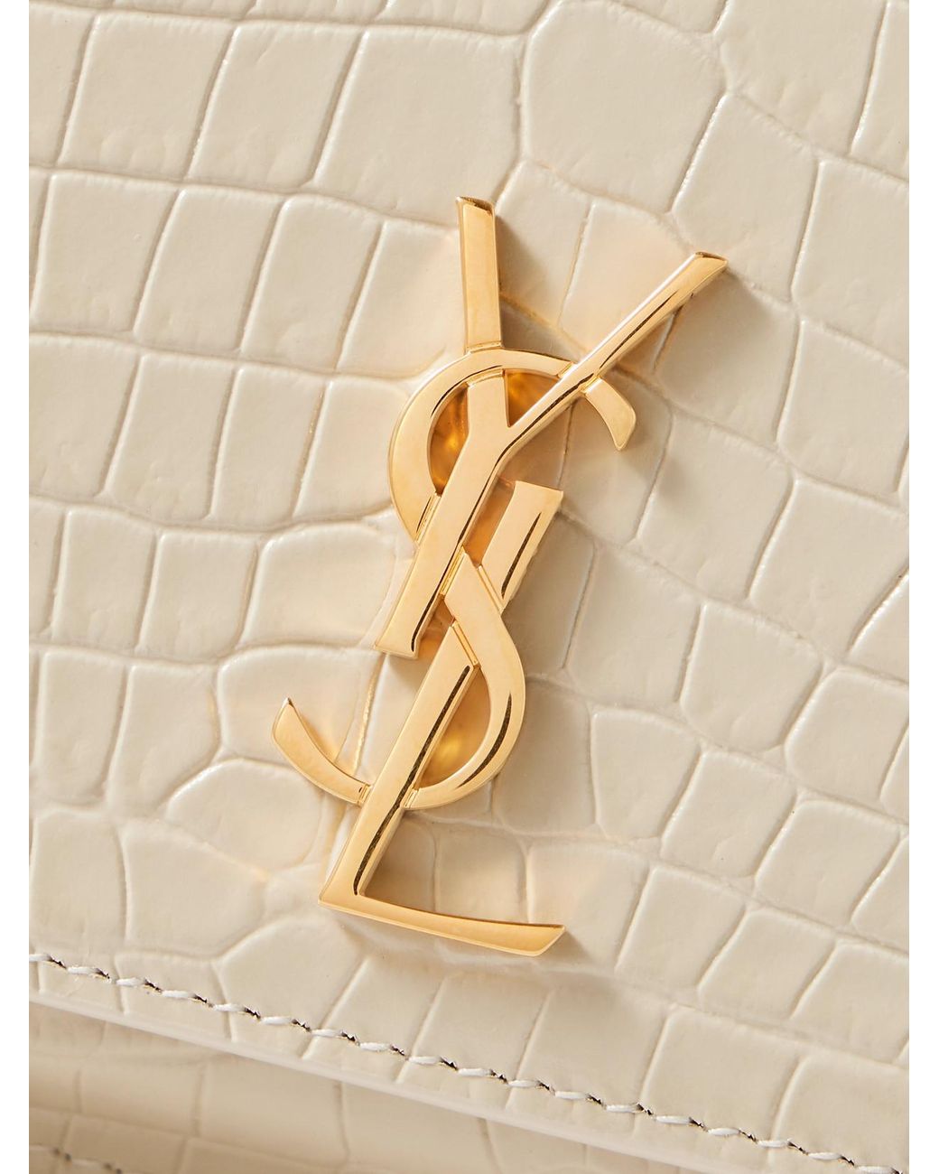 Saint Laurent Natural Cassandre Croc-Effect Leather Phone Case