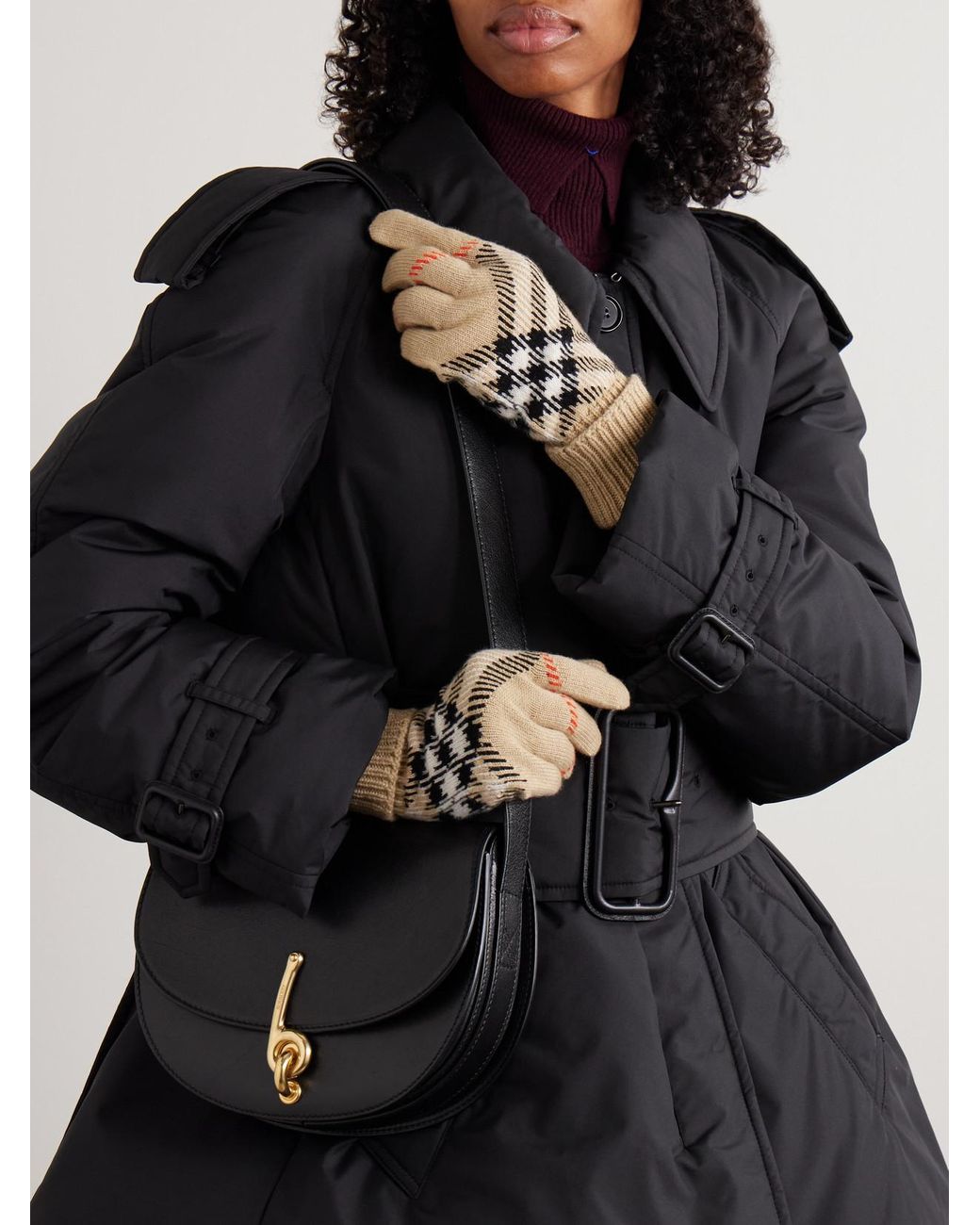 Burberry Natural Checked Cashmere-Blend Gloves